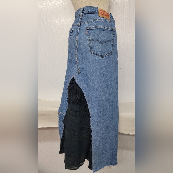 Bohemian Hippie Vibe Levi's 501 Jean Skirt Upcycled - Picture 9 of 15